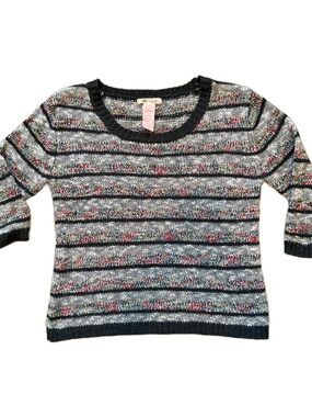Tulle Grunge Indie Marled Stripe Pullover Sweater Crewneck Small 3/4 sleeve